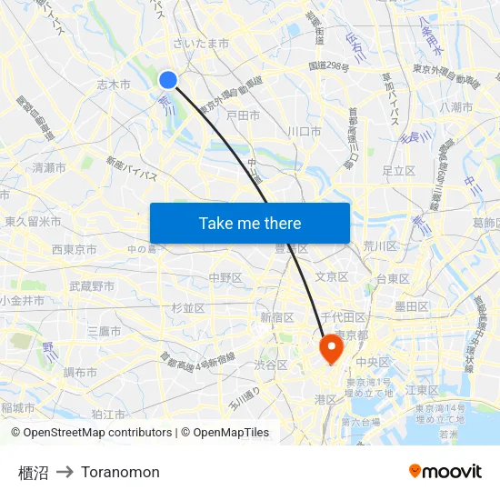 Hitonuma to Toranomon map