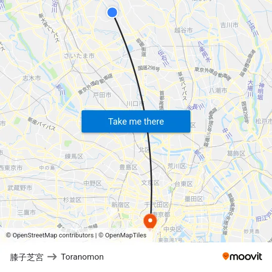 Hizakoshiba to Toranomon map