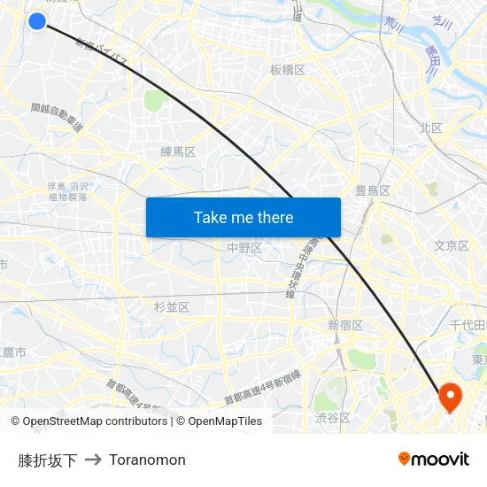 膝折坂下 to Toranomon map