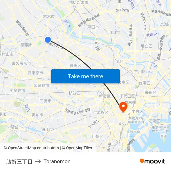 Hizaori 3-chome to Toranomon map