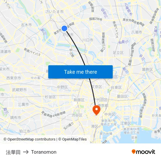 法華田 to Toranomon map