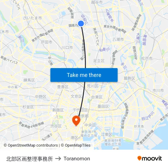 北部区画整理事務所 to Toranomon map