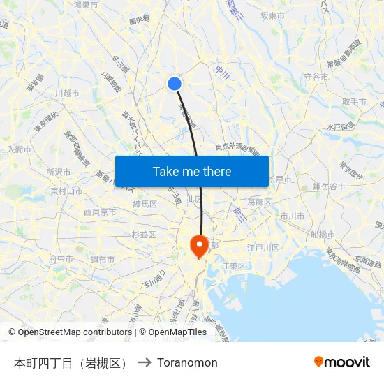 Honcho 4-chome (Iwatsuki) to Toranomon map