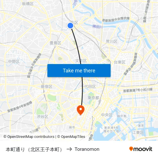 本町通り（北区王子本町） to Toranomon map