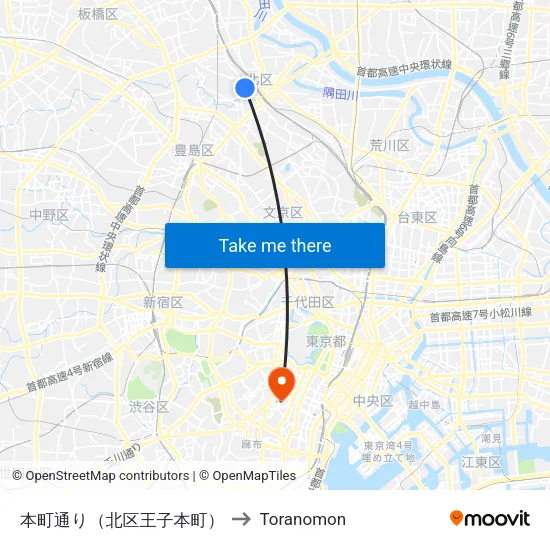 本町通り（北区王子本町） to Toranomon map
