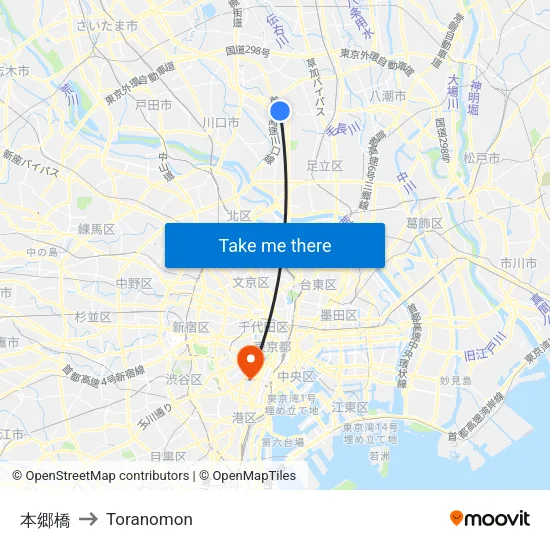 本郷橋 to Toranomon map