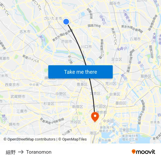 Hosono to Toranomon map