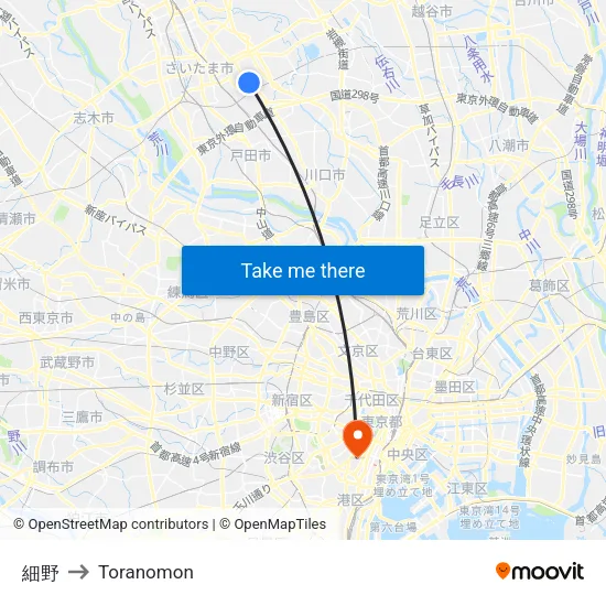 Hosono to Toranomon map