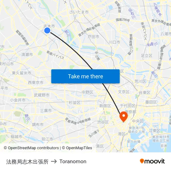 法務局志木出張所 to Toranomon map
