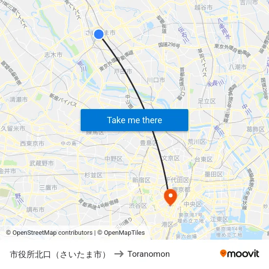 City Hall North Exit (Saitama) to Toranomon map