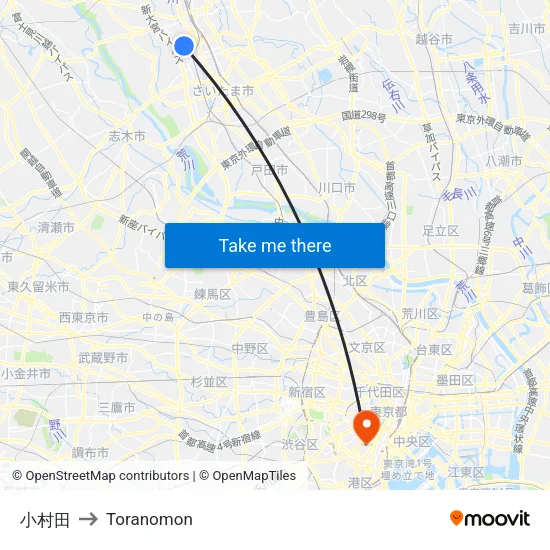 Komurata to Toranomon map