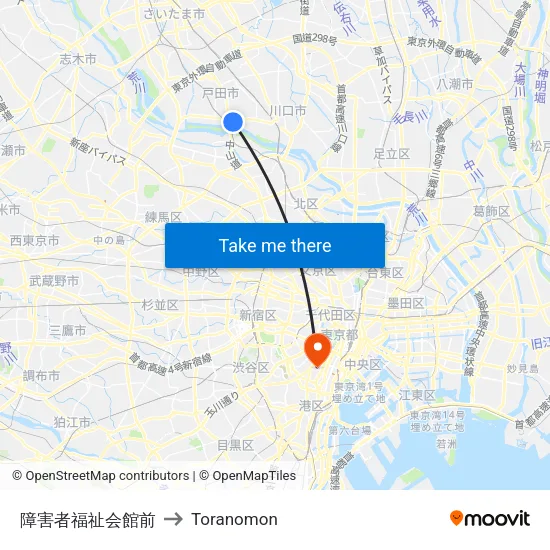 障害者福祉会館前 to Toranomon map