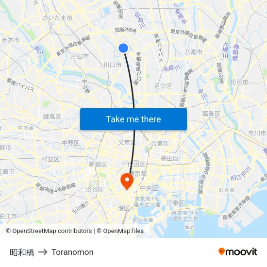 昭和橋 to Toranomon map