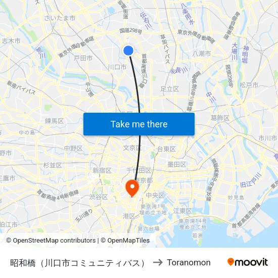 Showa Bridge (Kawaguchi City Community Bus) to Toranomon map