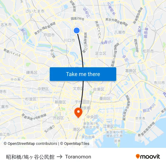 昭和橋/鳩ヶ谷公民館 to Toranomon map