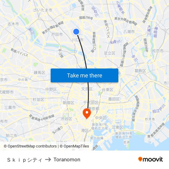 Ｓｋｉｐシティ to Toranomon map