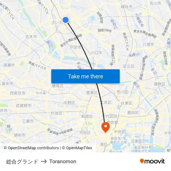 総合グランド to Toranomon map