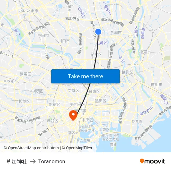 草加神社 to Toranomon map