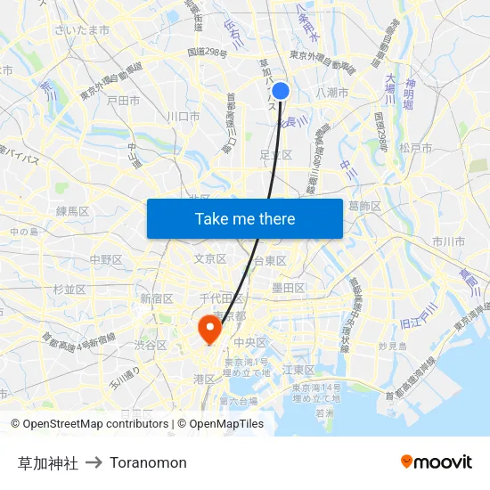 草加神社 to Toranomon map