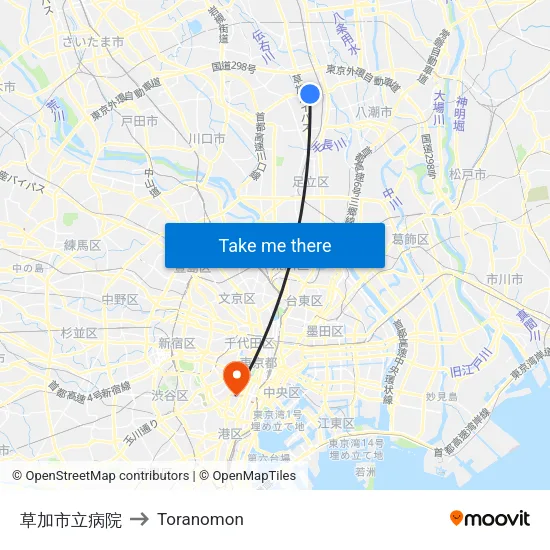 草加市立病院 to Toranomon map