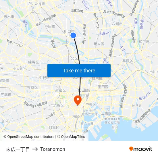 末広一丁目 to Toranomon map