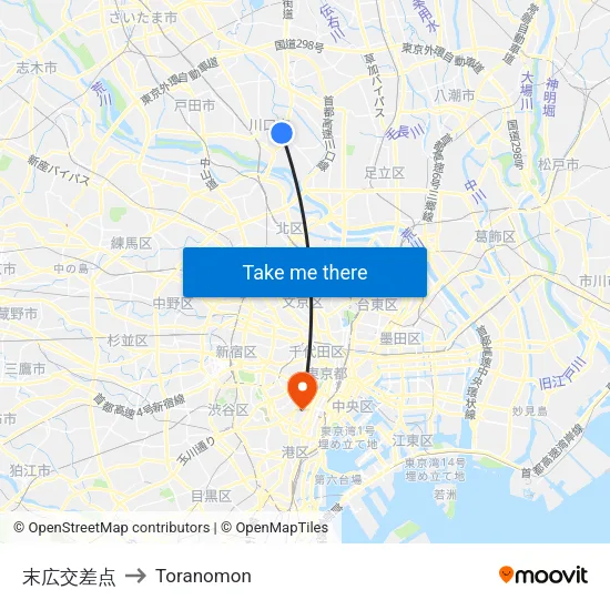 Suehiro Intersection to Toranomon map