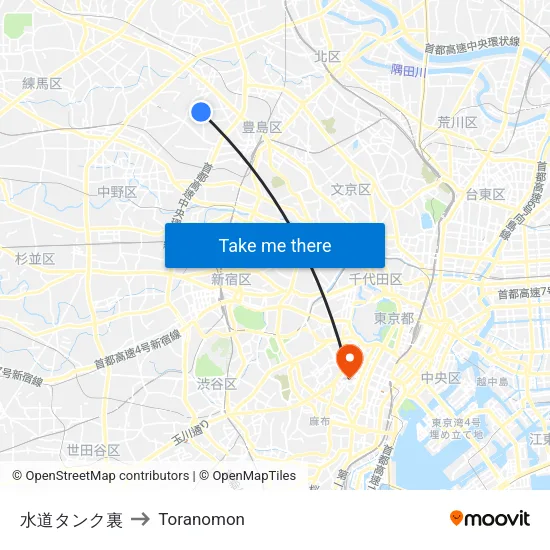 水道タンク裏 to Toranomon map