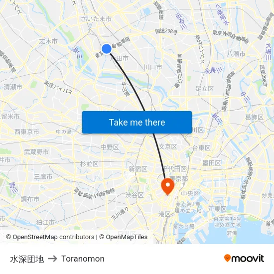 水深団地 to Toranomon map
