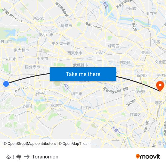 薬王寺 to Toranomon map