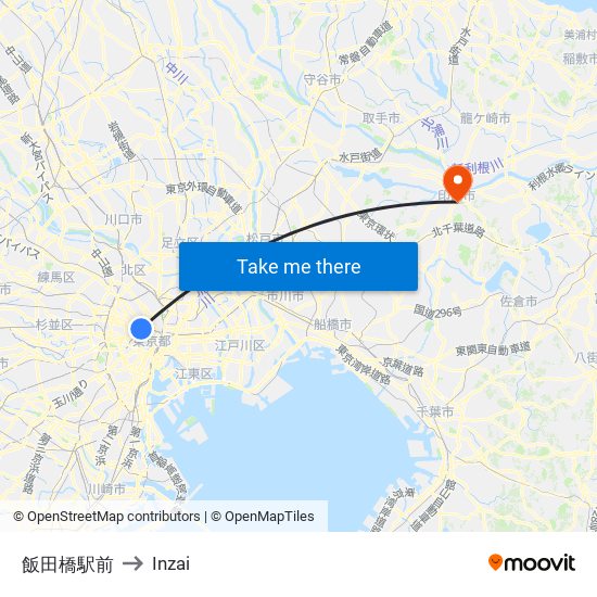 飯田橋駅前 to Inzai map