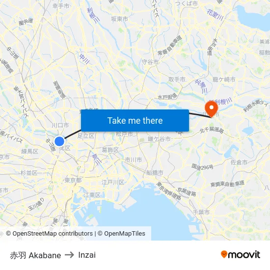 赤羽 Akabane to Inzai map