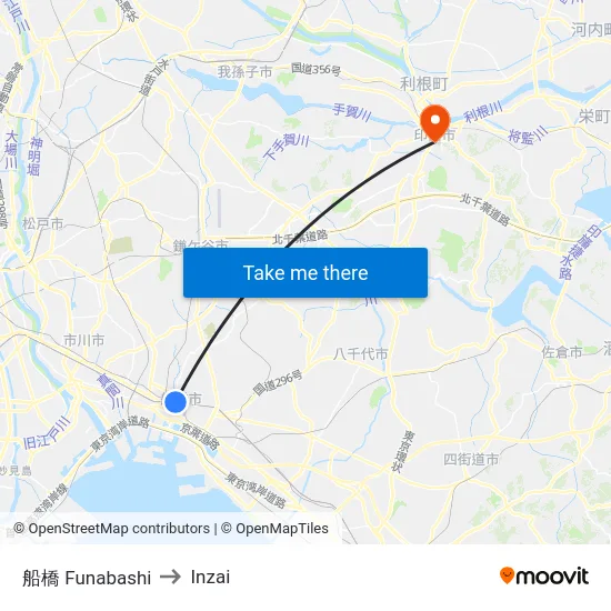 船橋 Funabashi to Inzai map