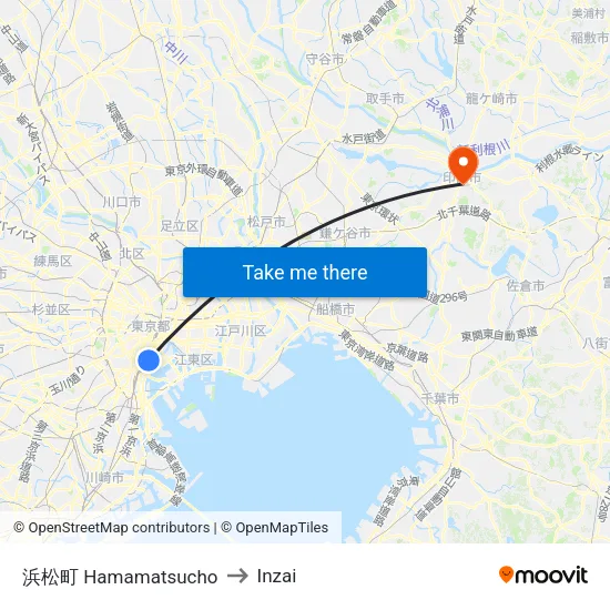 Hamamatsucho to Inzai map