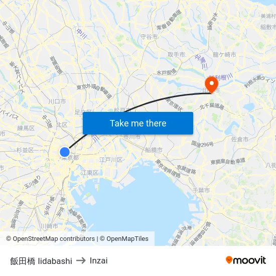 飯田橋 Iidabashi to Inzai map