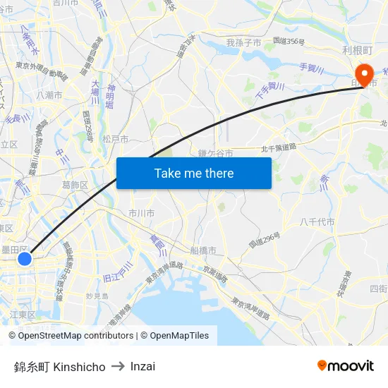 錦糸町 Kinshicho to Inzai map
