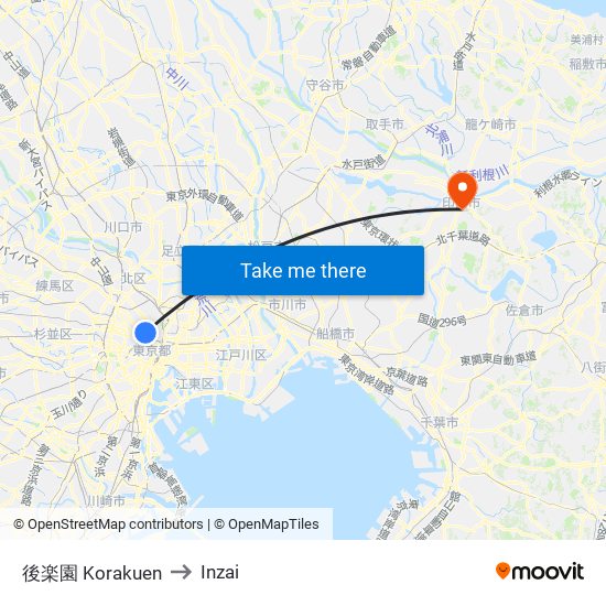 後楽園 Korakuen to Inzai map