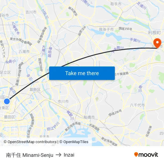 南千住 Minami-Senju to Inzai map