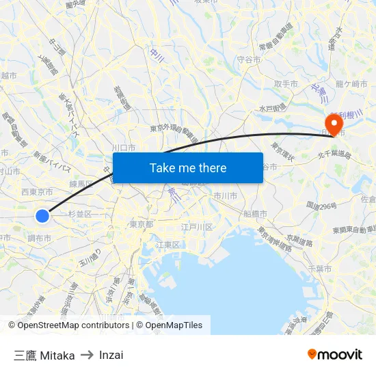 三鷹 Mitaka to Inzai map