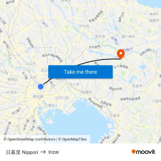 西日暮里 Nishi-Nippori to Inzai map