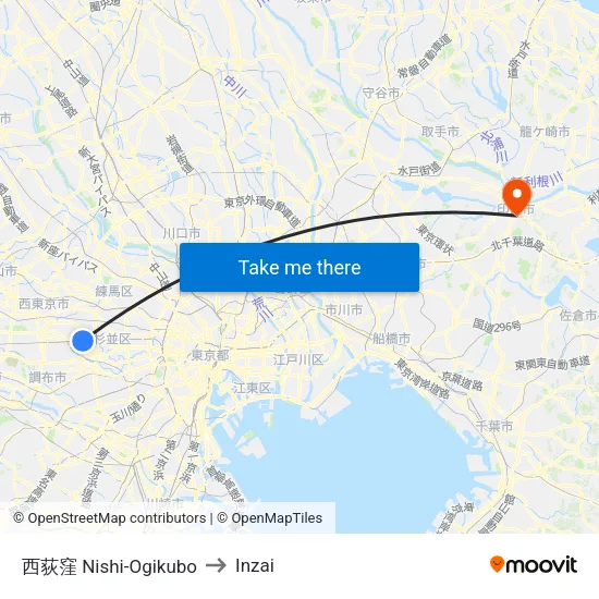 Nishi-Ogikubo to Inzai map