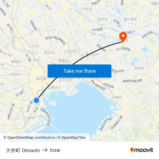 Oimachi to Inzai map