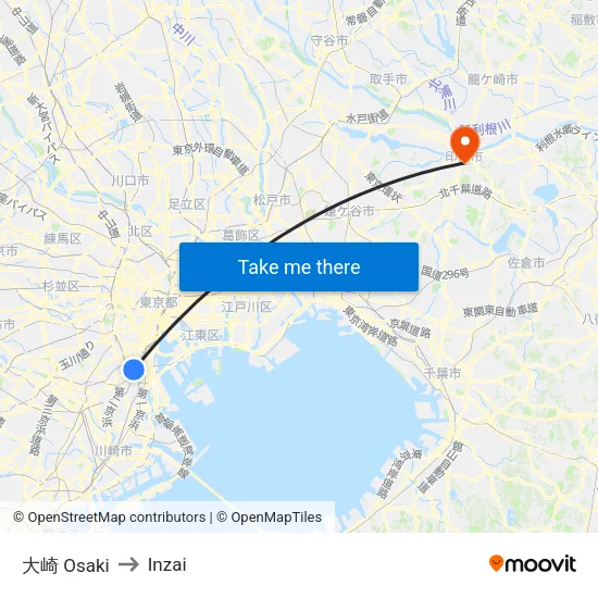 大崎 Osaki to Inzai map