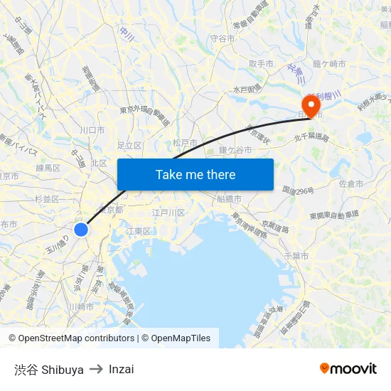 渋谷 Shibuya to Inzai map