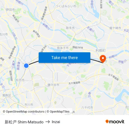 新松戸 Shim-Matsudo to Inzai map