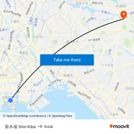 Shin-Kiba to Inzai map
