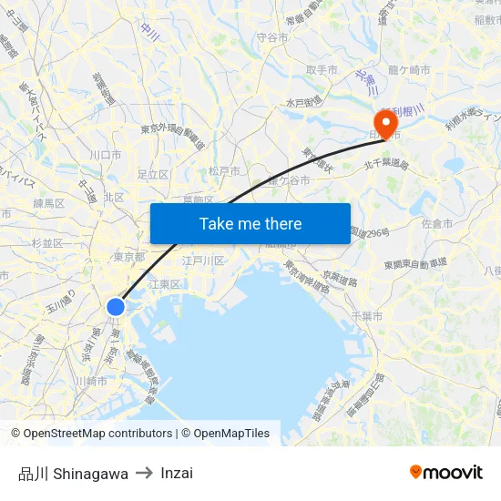 品川 Shinagawa to Inzai map