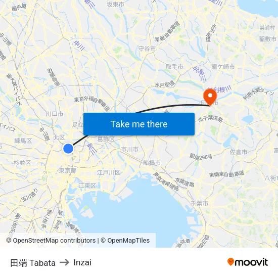 田端 Tabata to Inzai map