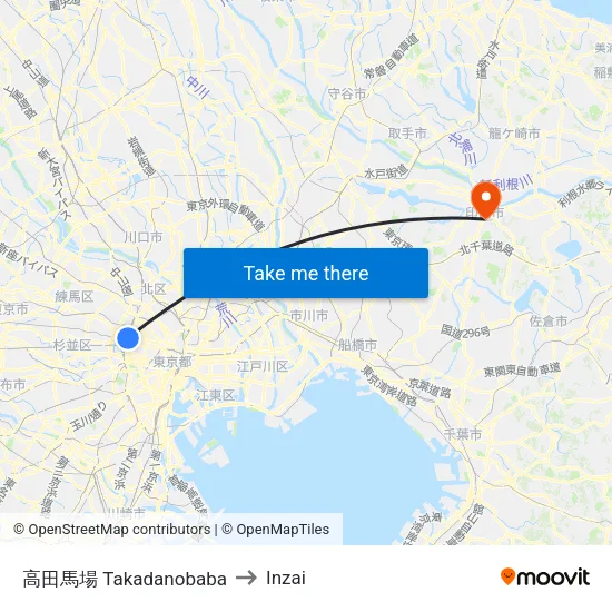 高田馬場 Takadanobaba to Inzai map