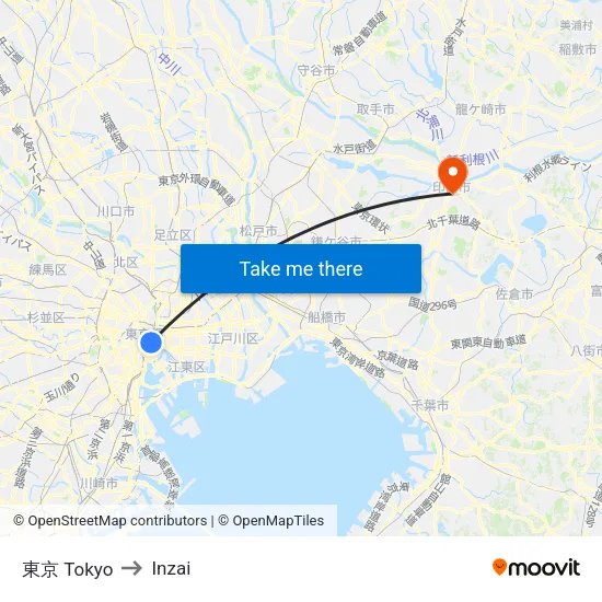 東京 Tokyo to Inzai map