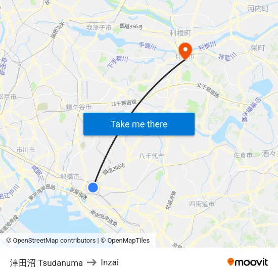 津田沼 Tsudanuma to Inzai map